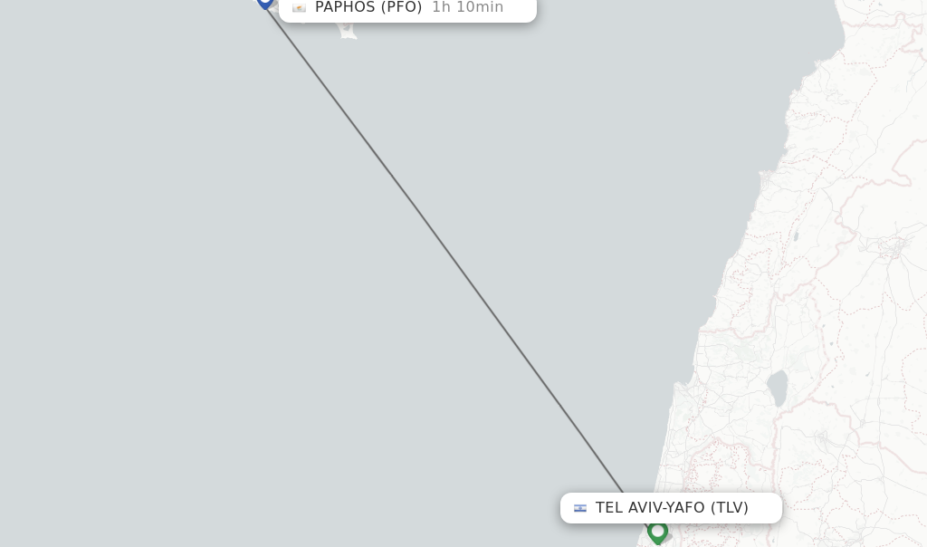 Flights from Tel Aviv-Yafo to Paphos route map