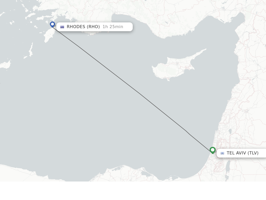 Flights from Tel Aviv-Yafo to Rhodes route map