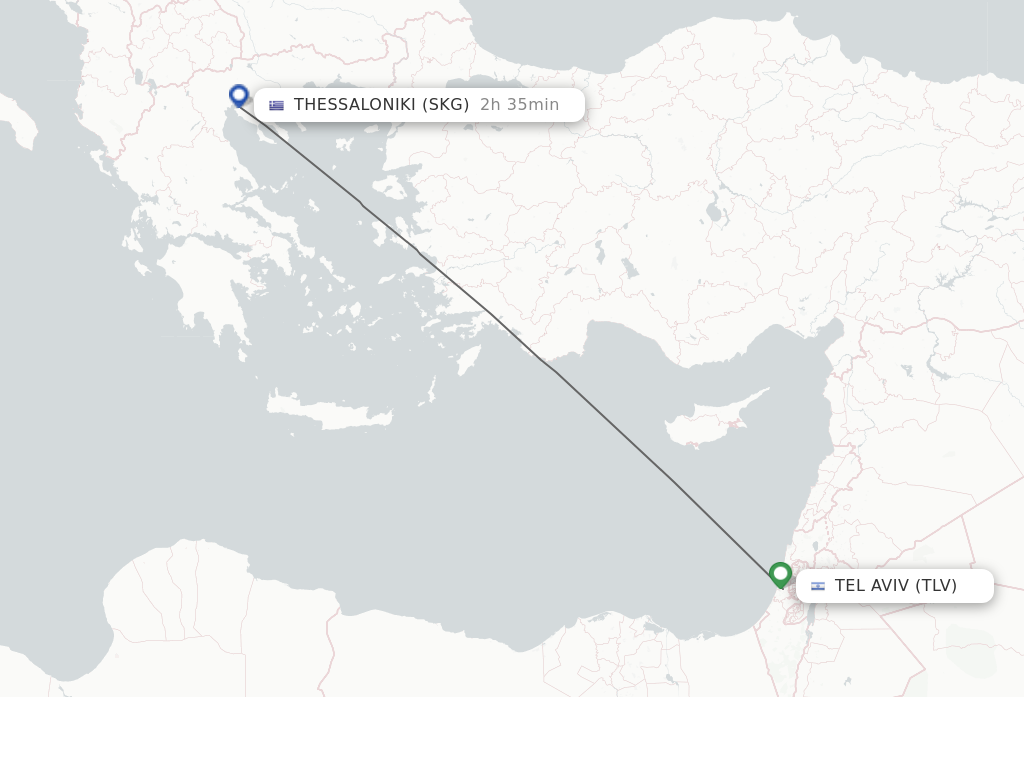 Flights from Tel Aviv to Thessaloniki route map