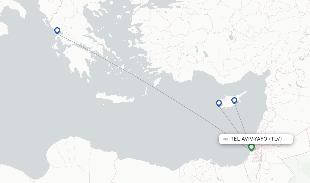 Route map with flights from Tel Aviv-Yafo with TUS Air