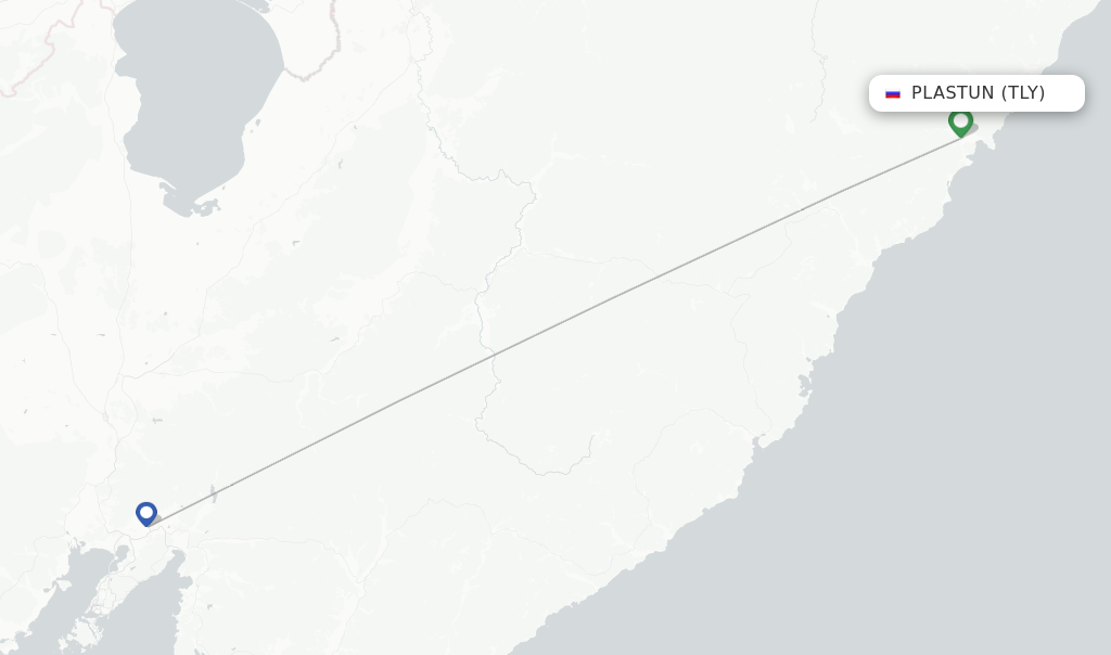 Route map with flights from Plastun with Aurora