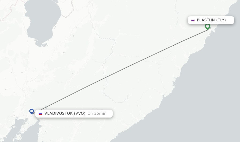 Flights from Plastun to Vladivostok route map