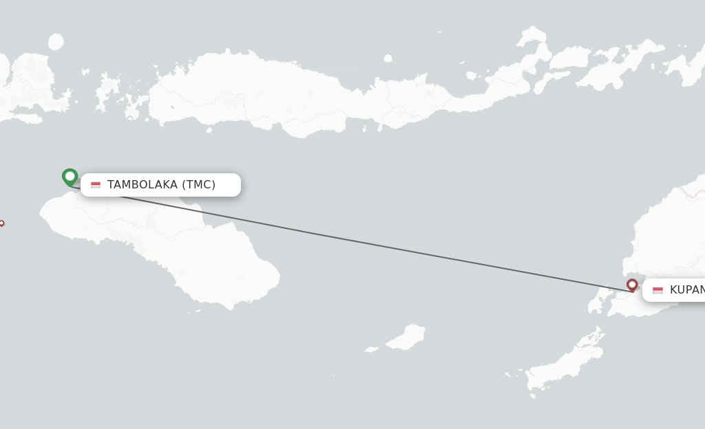 Flights from Tambolaka to Kupang route map