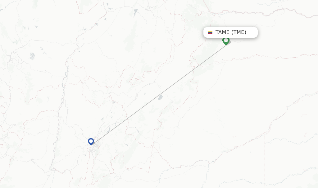 Route map with flights from Tame with SATENA