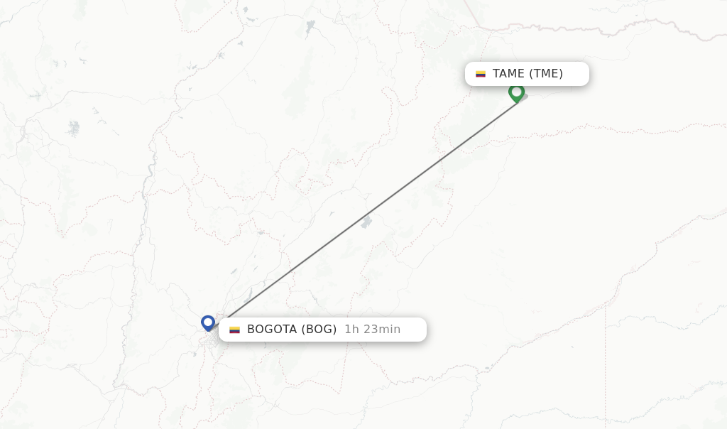 Flights from Tame to Bogota route map