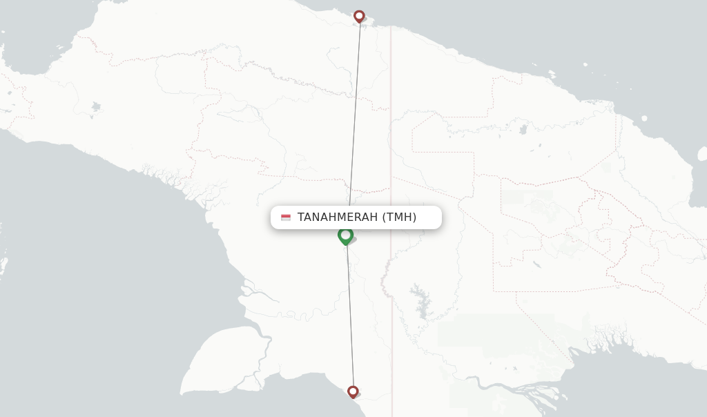 Route map with flights from Tanahmerah with Trigana Air