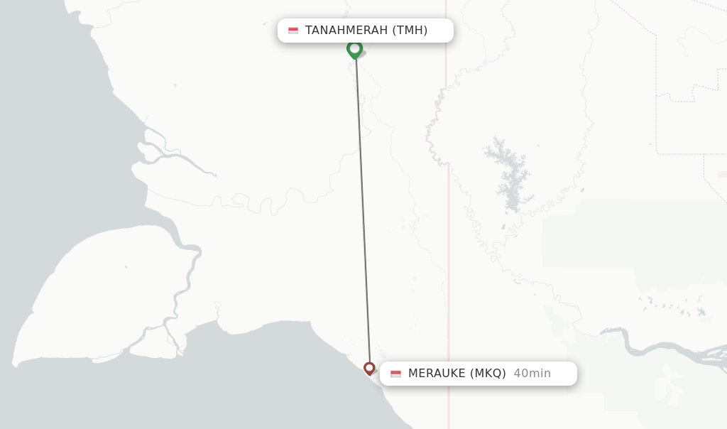 Flights from Merauke to Tanahmerah route map