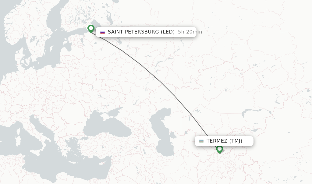 Flights from Termez to Saint Petersburg route map