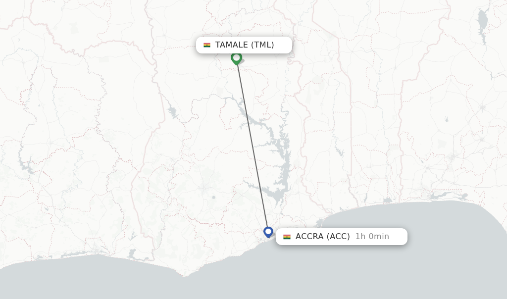 Flights from Tamale to Accra route map