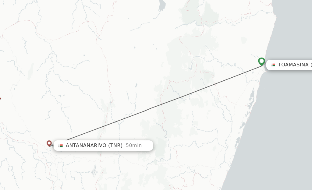 Flights from Tamatave to Antananarivo route map