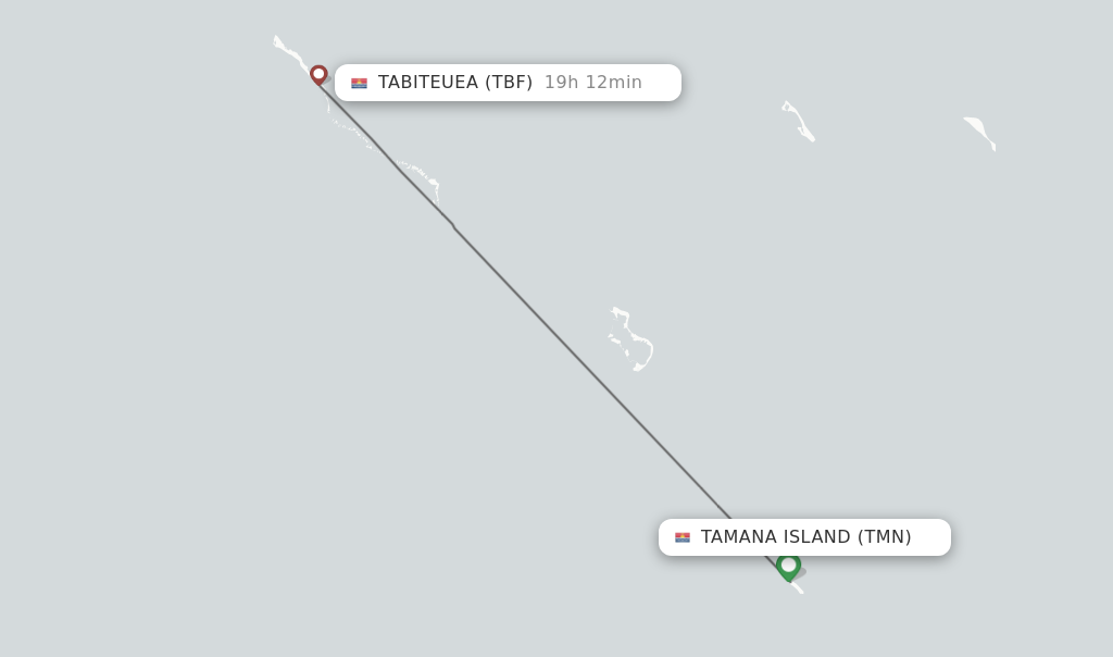 Flights from Tamana Island to Tabiteuea route map