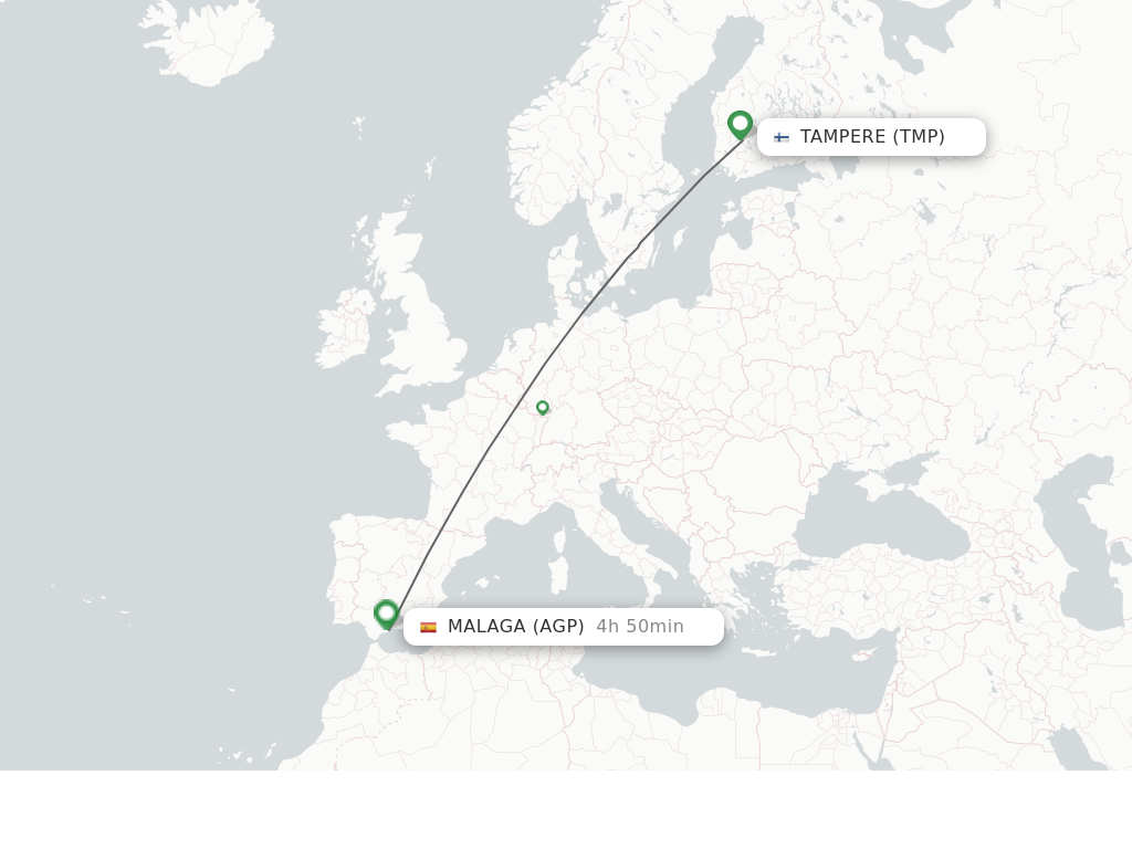 Flights from Tampere to Malaga route map