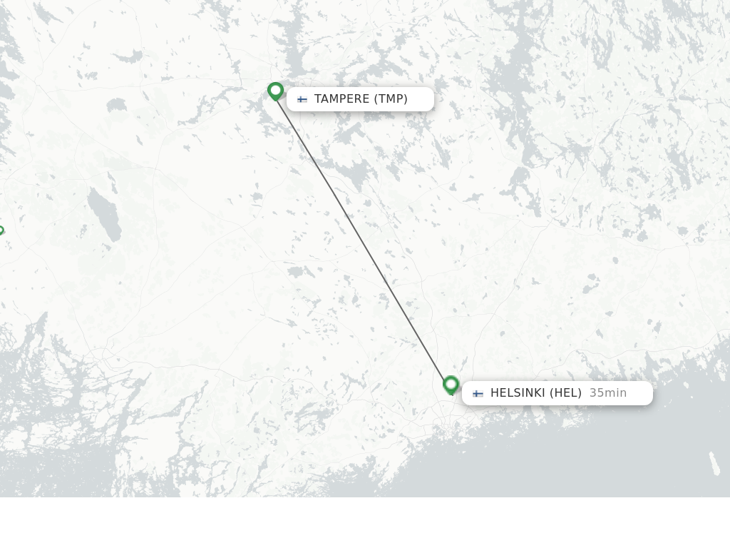 Flights from Tampere to Helsinki route map