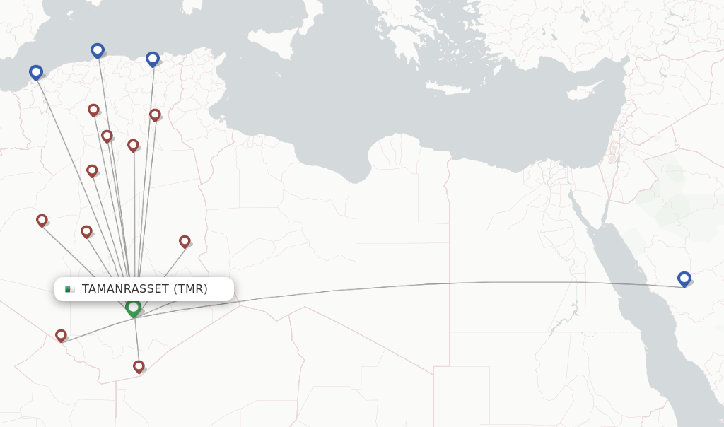 Route map with flights from Tamanrasset with Air Algerie