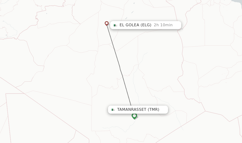 Flights from Tamanrasset to El Golea route map