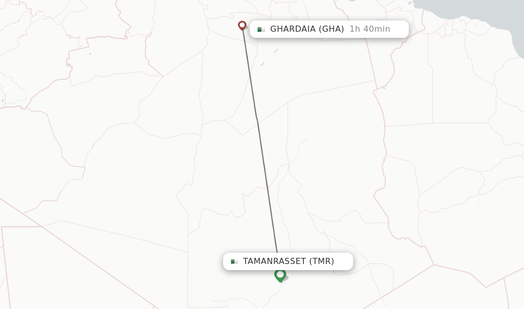 Flights from Tamanrasset to Ghardaia route map