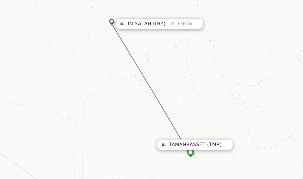 Flights from Tamanrasset to In Salah route map