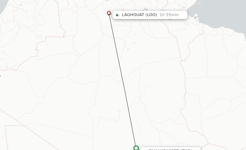 Flights from Tamanrasset to Laghouat route map