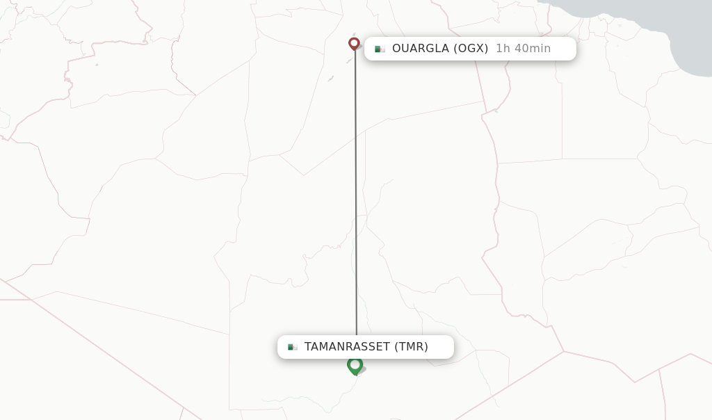 Flights from Tamanrasset to Ouargla route map