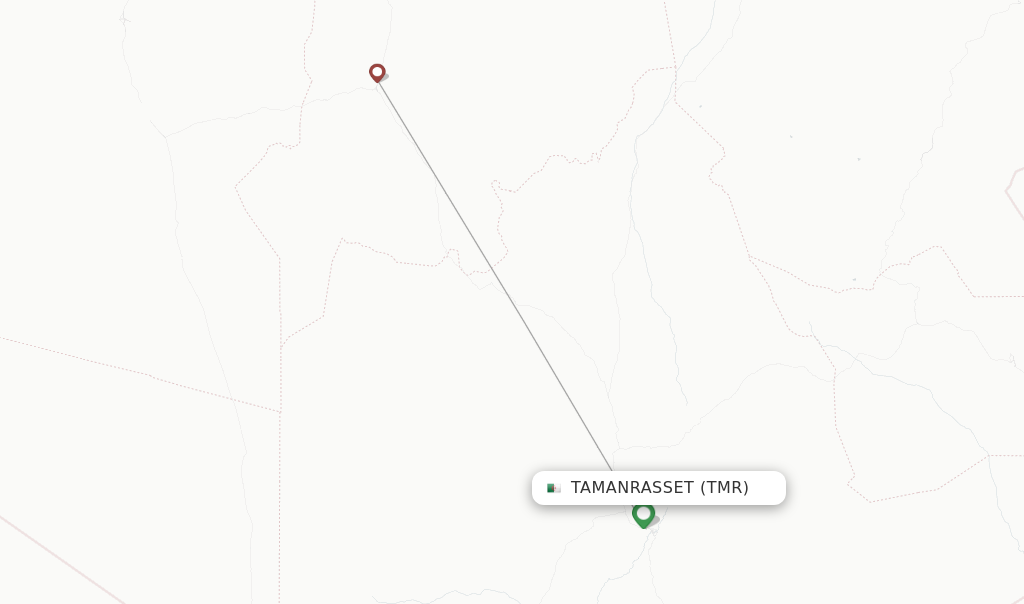 Route map with flights from Tamanrasset with Tassili Airlines