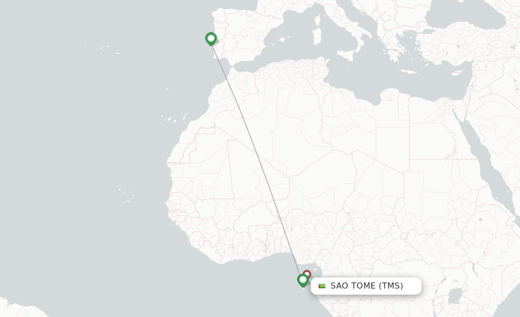 Route map with flights from Sao Tome Island with Cardig Air