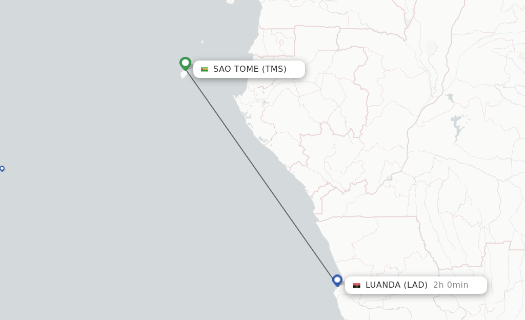 Flights from Sao Tome Island to Luanda route map