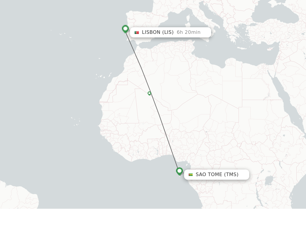 Flights from Sao Tome Island to Lisbon route map