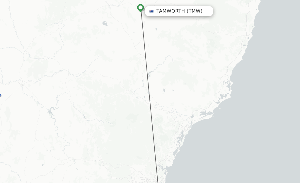 Flights from Tamworth to Sydney route map