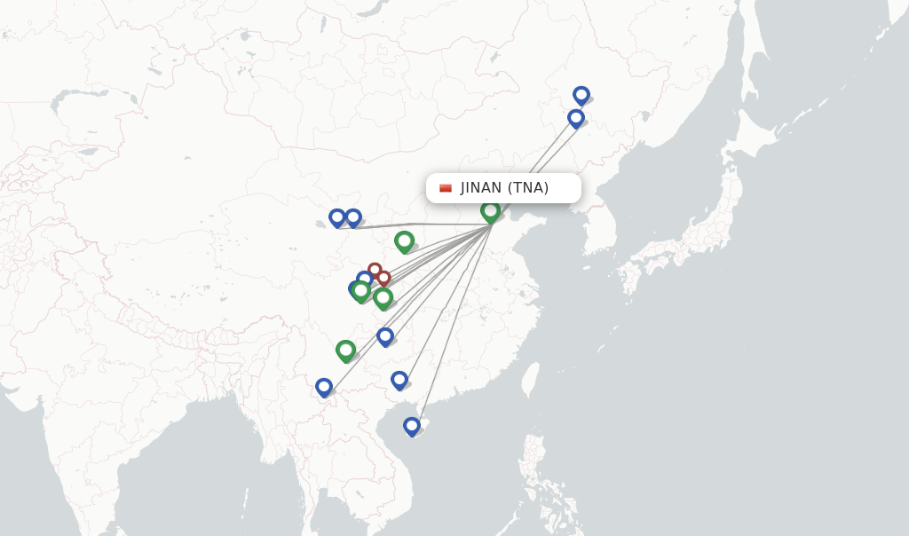 Route map with flights from Jinan with Sichuan Airlines