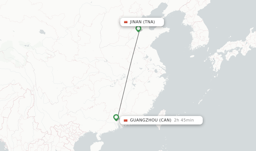 Flights from Jinan to Guangzhou route map