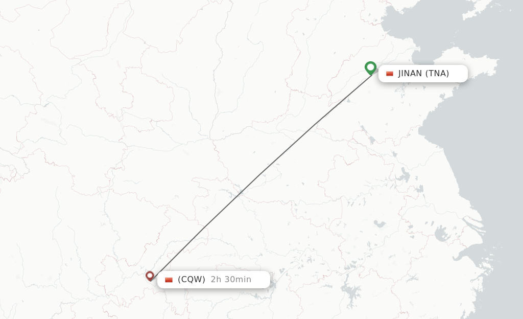 Flights from Jinan to Wulong route map