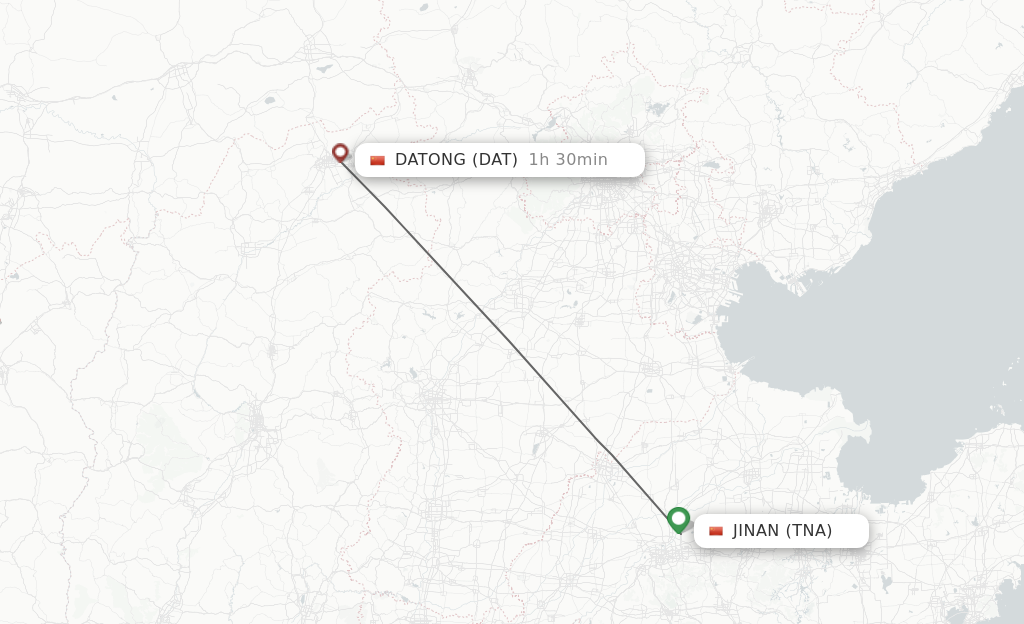 Flights from Jinan to Datong route map