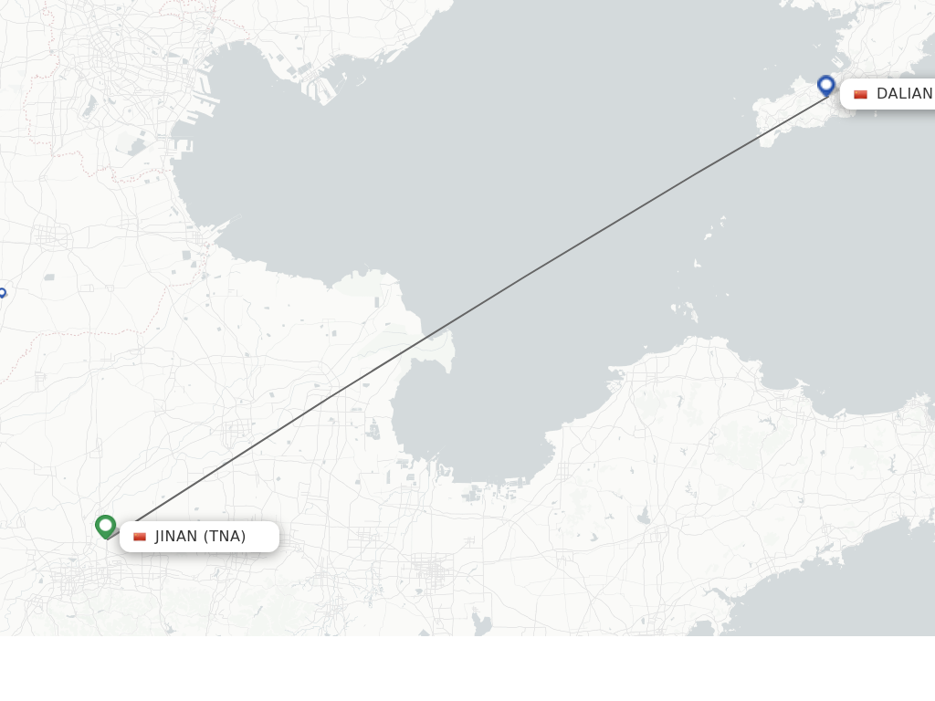 Flights from Jinan to Dalian route map
