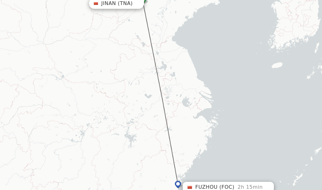 Flights from Jinan to Fuzhou route map