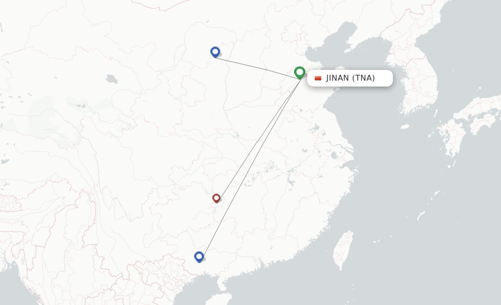 Route map with flights from Jinan with GX Airlines