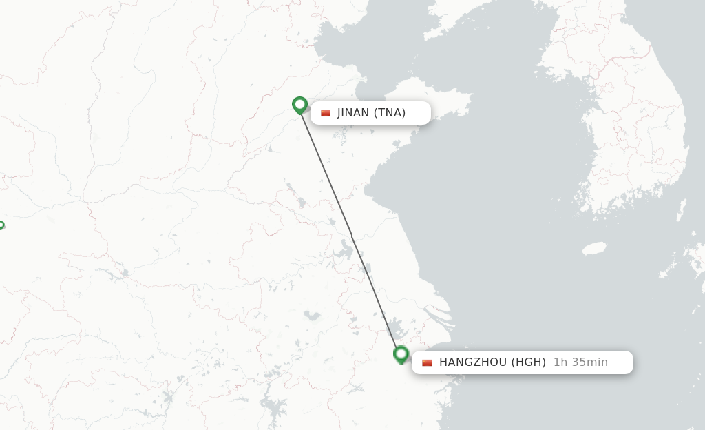 Flights from Jinan to Hangzhou route map