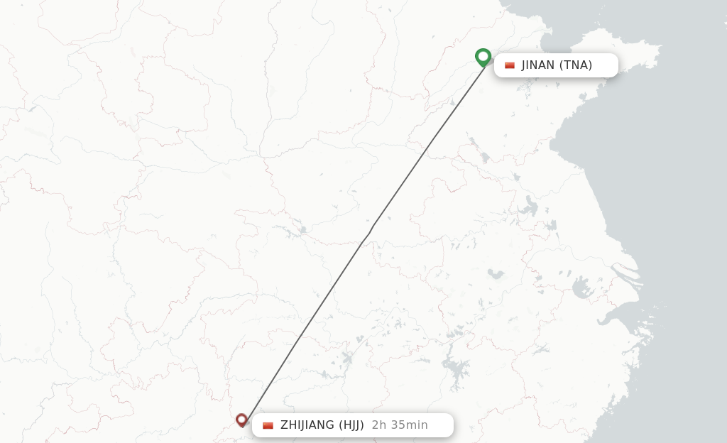 Flights from Jinan to Huaihua route map