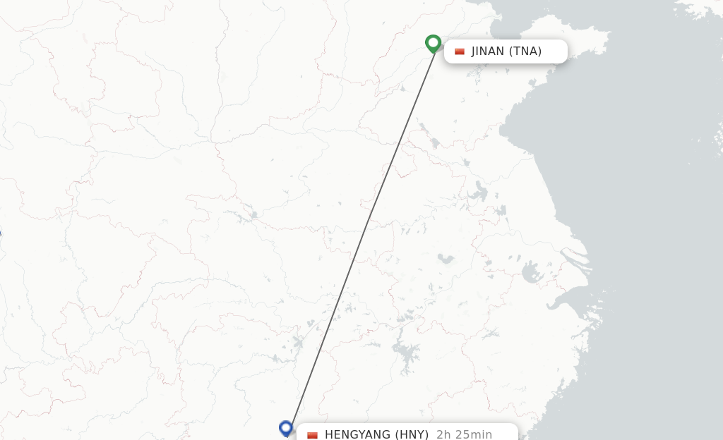 Flights from Jinan to Hengyang route map