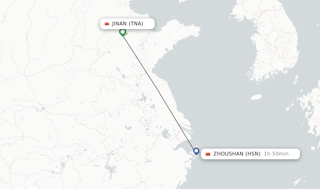 Flights from Jinan to Zhoushan route map