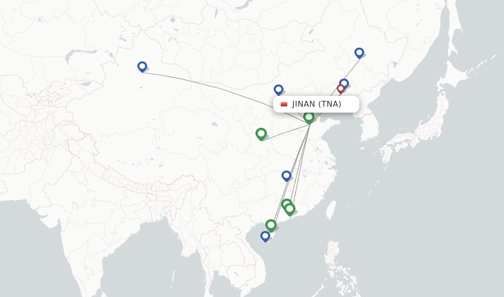 Route map with flights from Jinan with Hainan Airlines