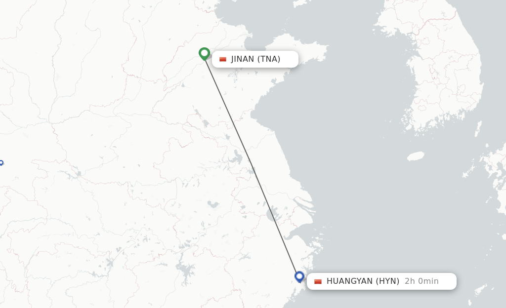 Flights from Jinan to Taizhou route map