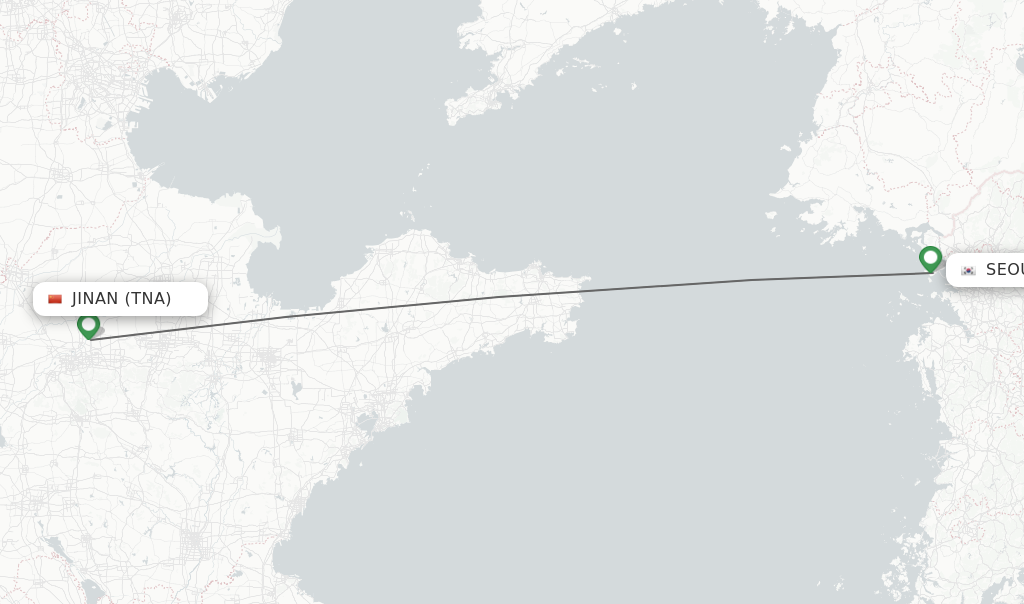Flights from Jinan to Seoul route map