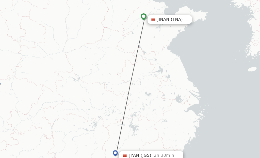 Flights from Jinan to Ji'An route map