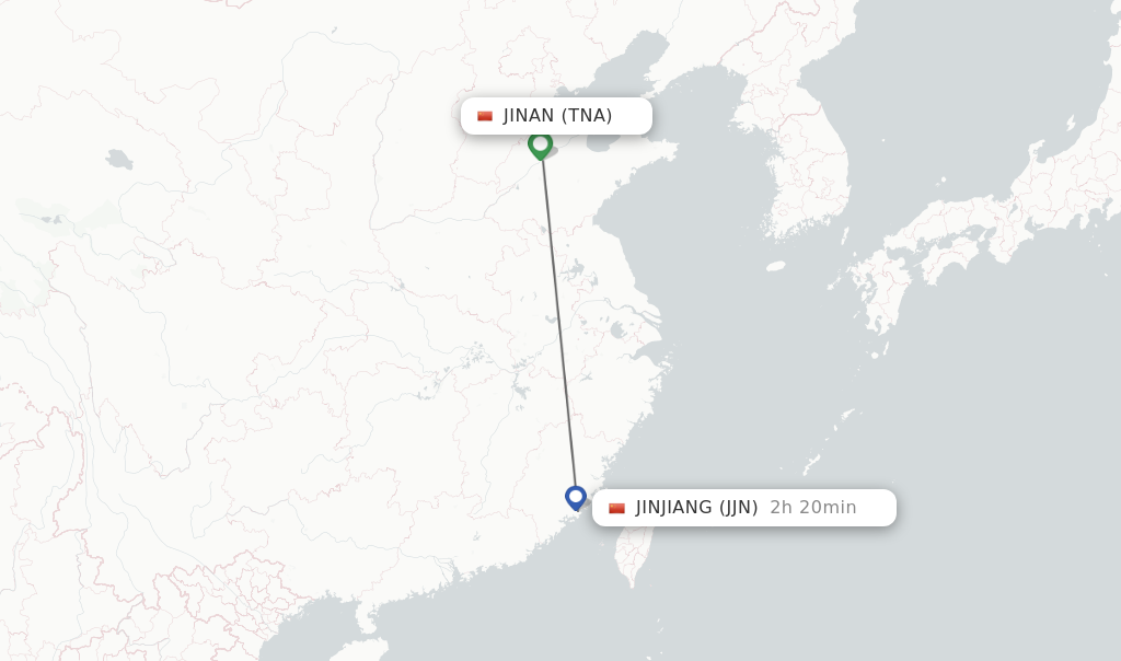 Flights from Jinan to Jinjiang route map