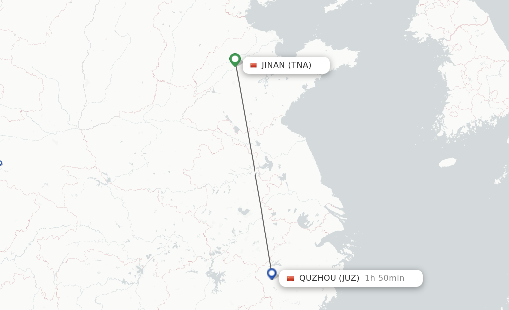 Flights from Jinan to Quzhou, Zhejiang Province route map