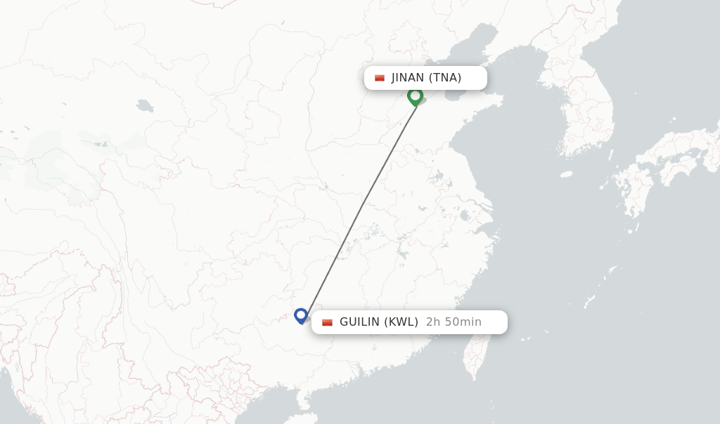 Flights from Jinan to Guilin route map