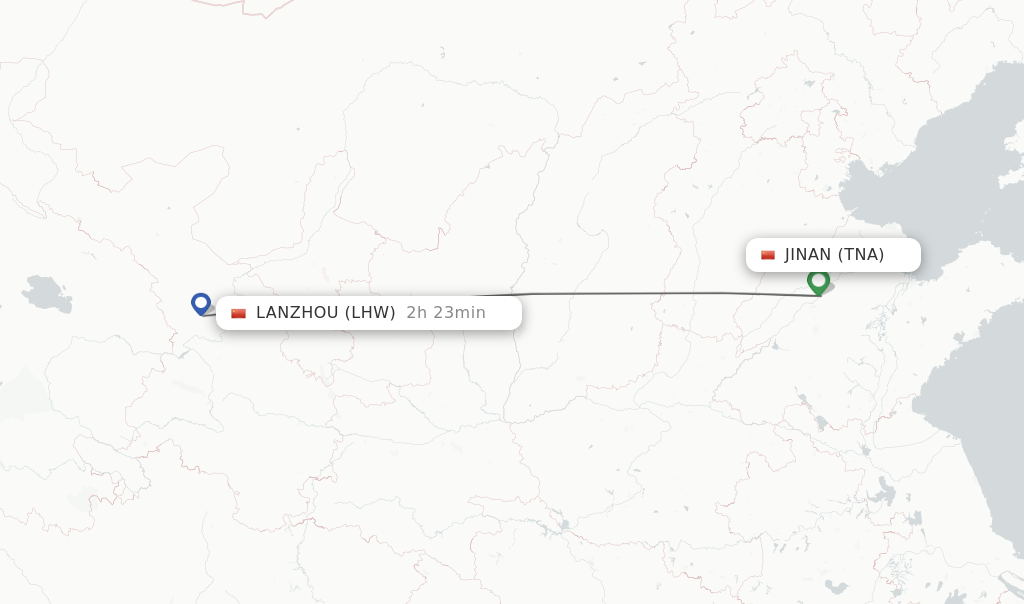 Flights from Jinan to Lanzhou route map