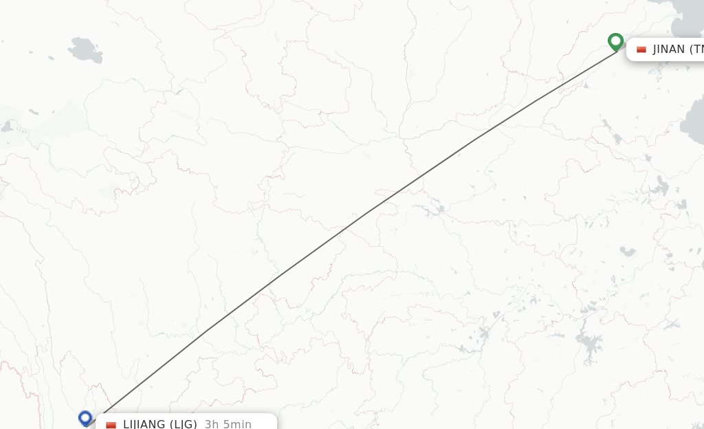 Flights from Jinan to Lijiang route map