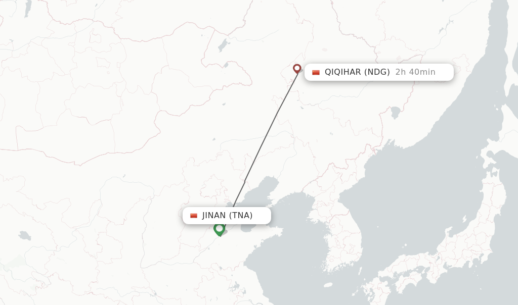 Flights from Jinan to Qiqihar route map