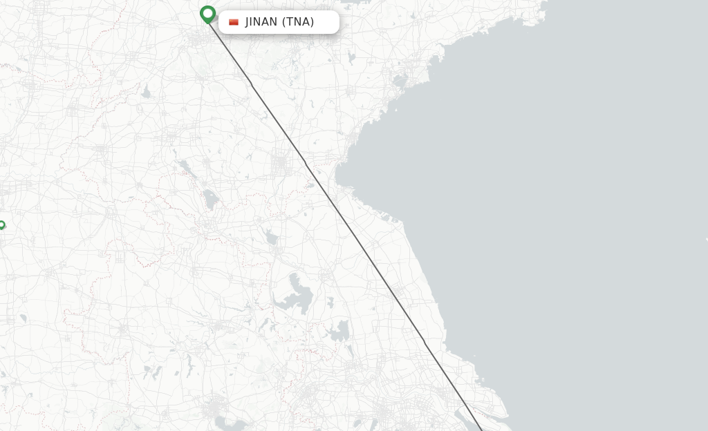 Flights from Jinan to Shanghai route map